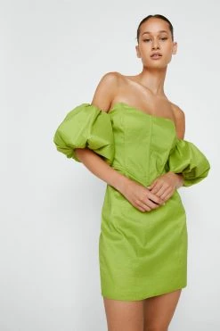 Bardot Taffeta Mini Dress 10 Bardot Taffeta Mini Dress -Nasty Gal Sales Store Sales womens lime bardot taffeta mini dress