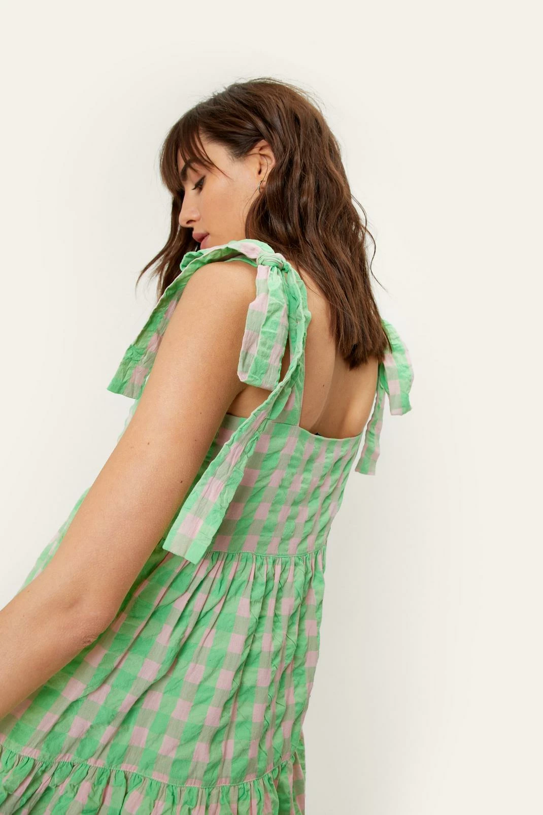 Gingham Tie Strap Mini Smock Dress 2 Gingham Tie Strap Mini Smock Dress - Image 2