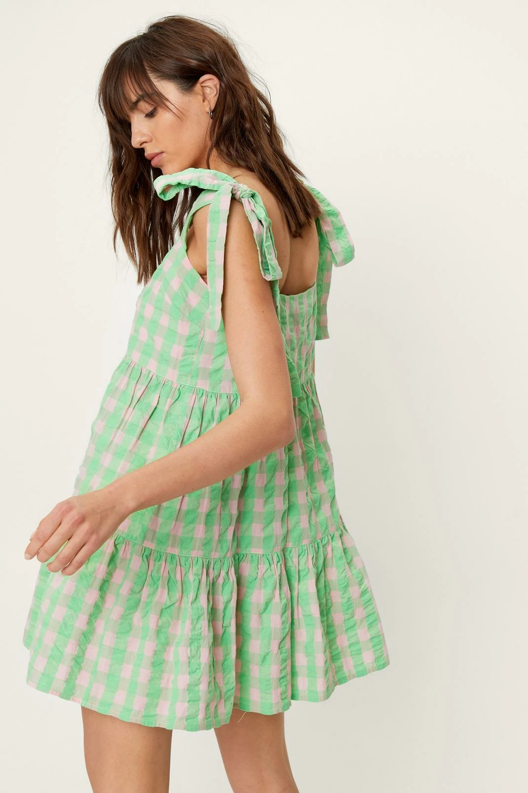 Gingham Tie Strap Mini Smock Dress 3 Gingham Tie Strap Mini Smock Dress - Image 3
