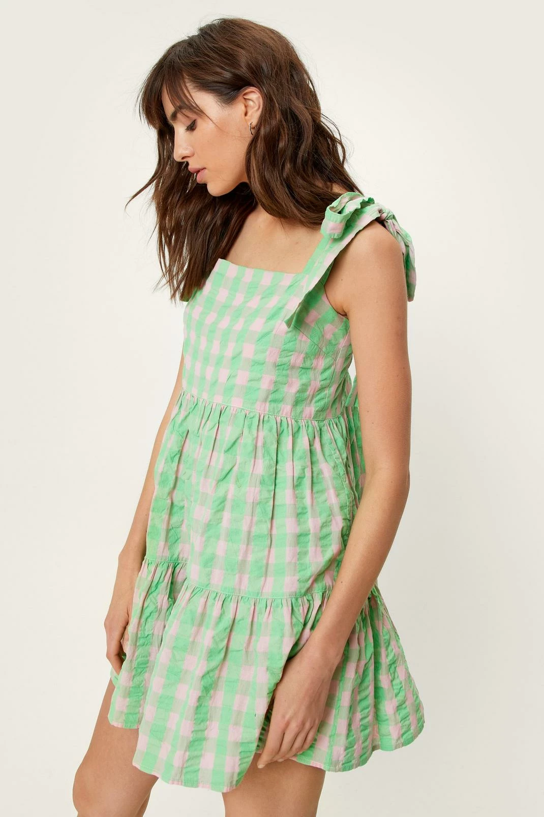 Gingham Tie Strap Mini Smock Dress 4 Gingham Tie Strap Mini Smock Dress - Image 4