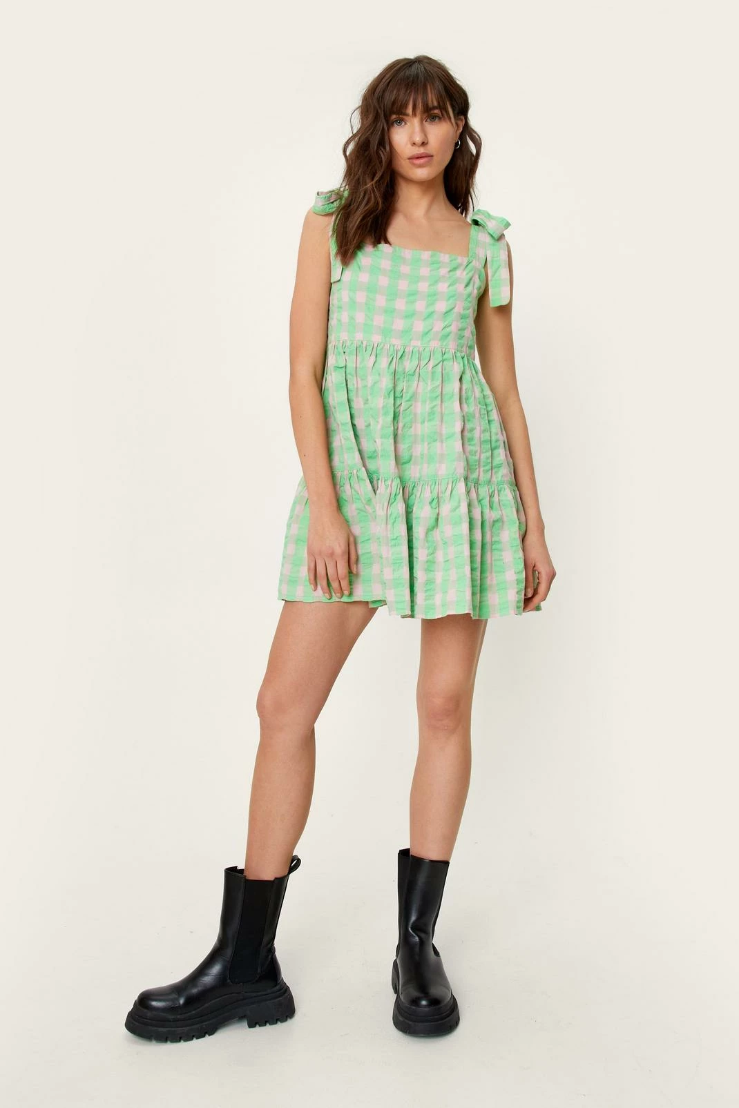 Gingham Tie Strap Mini Smock Dress 1 Gingham Tie Strap Mini Smock Dress