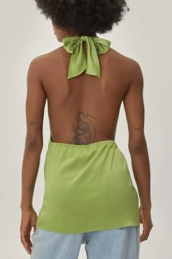 Petite Halterneck Satin Cami Top 6 Petite Halterneck Satin Cami Top -Nasty Gal Sales Store Sales womens lime petite halterneck satin cami top 2