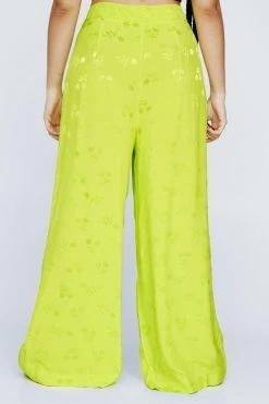Plus Premium Satin Floral Wide Leg Trouser 12 Plus Premium Satin Floral Wide Leg Trouser -Nasty Gal Sales Store Sales womens lime plus premium satin floral wide leg trouser 2