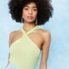 Ribbed Knit Halter Crop Top