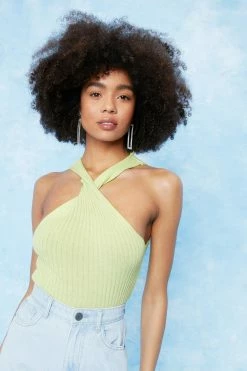 Ribbed Knit Halter Crop Top