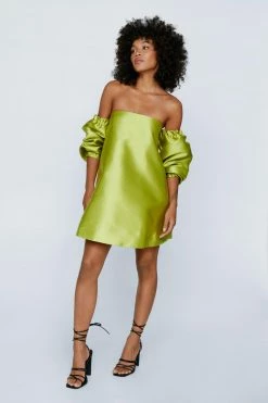 Structured Bardot Puff Sleeve Mini Prom Dress -Nasty Gal Sales Store Sales womens lime structured bardot puff sleeve mini prom dress
