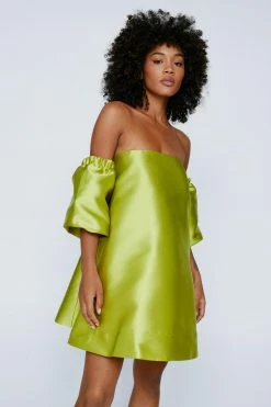 Structured Bardot Puff Sleeve Mini Prom Dress 17 Structured Bardot Puff Sleeve Mini Prom Dress -Nasty Gal Sales Store Sales womens lime structured bardot puff sleeve mini prom dress 8