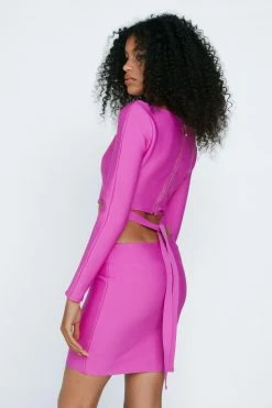 Bandage Cut Out Long Sleeve Mini Dress -Nasty Gal Sales Store Sales womens magenta bandage cut out long sleeve mini dress 2