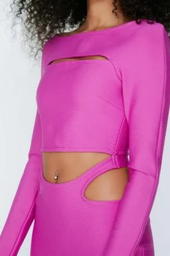Bandage Cut Out Long Sleeve Mini Dress -Nasty Gal Sales Store Sales womens magenta bandage cut out long sleeve mini dress 5