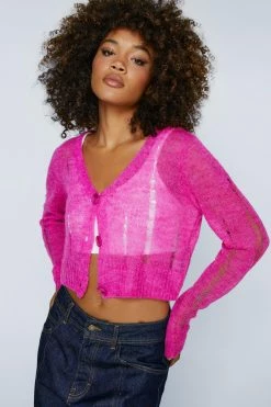 Premium Laddered Cardigan -Nasty Gal Sales Store Sales womens magenta premium laddered cardigan
