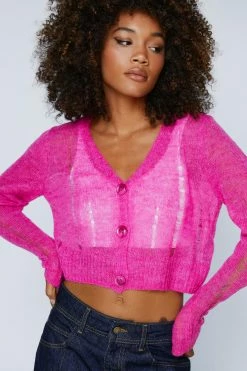 Premium Laddered Cardigan -Nasty Gal Sales Store Sales womens magenta premium laddered cardigan 1 1