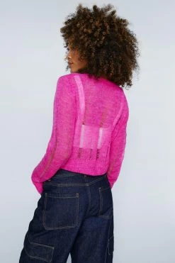 Premium Laddered Cardigan -Nasty Gal Sales Store Sales womens magenta premium laddered cardigan 1 2