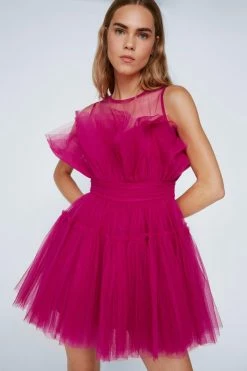 Nasty Gal Sales Store Sales -Nasty Gal Sales Store Sales womens magenta tulle gathered volume mini dress 1
