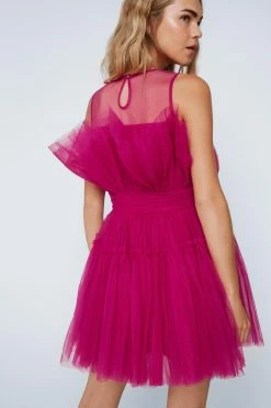 Tulle Gathered Volume Mini Dress 6 Tulle Gathered Volume Mini Dress -Nasty Gal Sales Store Sales womens magenta tulle gathered volume mini dress 2