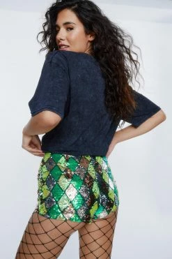 Premium Check Sequin Hot Pants -Nasty Gal Sales Store Sales womens metallic20green premium check sequin hot pants 2