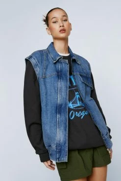 Alternative view of Petite 2 In 1 Detach Sleeve Denim Jacket