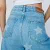 Star Print Wide Leg Denim Jeans