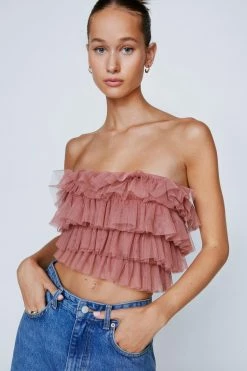 Tulle Layered Bandeau Top -Nasty Gal Sales Store Sales womens mink tulle layemink bandeau top 4