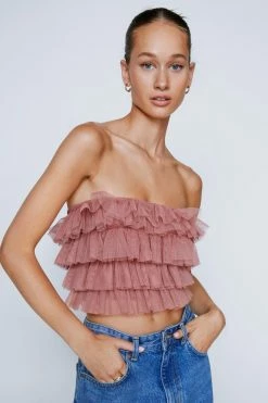 Tulle Layered Bandeau Top -Nasty Gal Sales Store Sales womens mink tulle layered bandeau top
