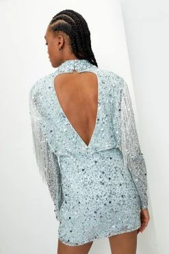 Embellished Sequin Fringe Trim Bodycon Mini Dress -Nasty Gal Sales Store Sales womens mint embellished sequin fringe trim bodycon mini dress 2