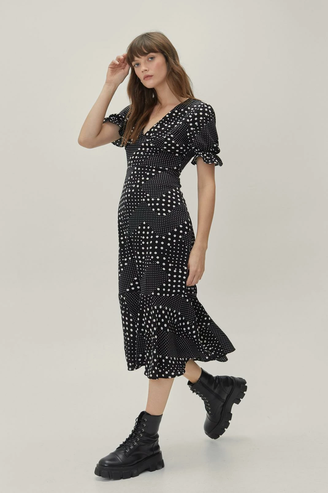 Mixed Spot Print Fitted Midi Dress 2 Mixed Spot Print Fitted Midi Dress - Image 2