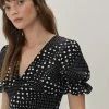 Mixed Spot Print Fitted Midi Dress