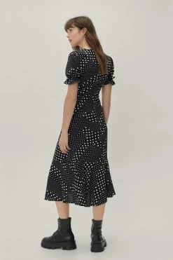 Mixed Spot Print Fitted Midi Dress 9 Mixed Spot Print Fitted Midi Dress -Nasty Gal Sales Store Sales womens mono mixed spot print fitted midi dress 2