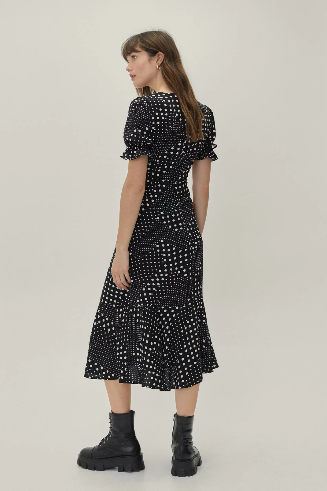 Mixed Spot Print Fitted Midi Dress 3 Mixed Spot Print Fitted Midi Dress - Image 3