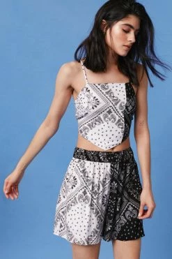 Paisley Printed Spliced Tie Back Cami Top
