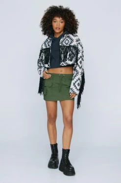 Premium Aztec Cropped Fringe Detail Shacket