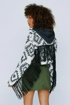 Premium Aztec Cropped Fringe Detail Shacket 7 Premium Aztec Cropped Fringe Detail Shacket -Nasty Gal Sales Store Sales womens mono premium aztec cropped fringe detail shacket 3