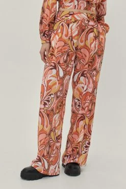 Abstract Print High Waisted Wide Leg Pants