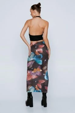 Butterfly Printed Sequin Maxi Skirt -Nasty Gal Sales Store Sales womens multi butterfly printed sequin maxi skirt 1 2