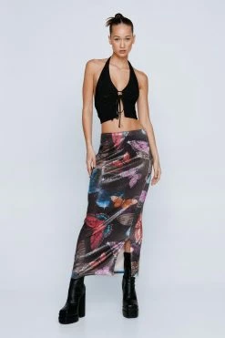 Butterfly Printed Sequin Maxi Skirt -Nasty Gal Sales Store Sales womens multi butterfly printed sequin maxi skirt 1 3