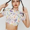 Cartoon Doodle Crepe Mesh Crop Top
