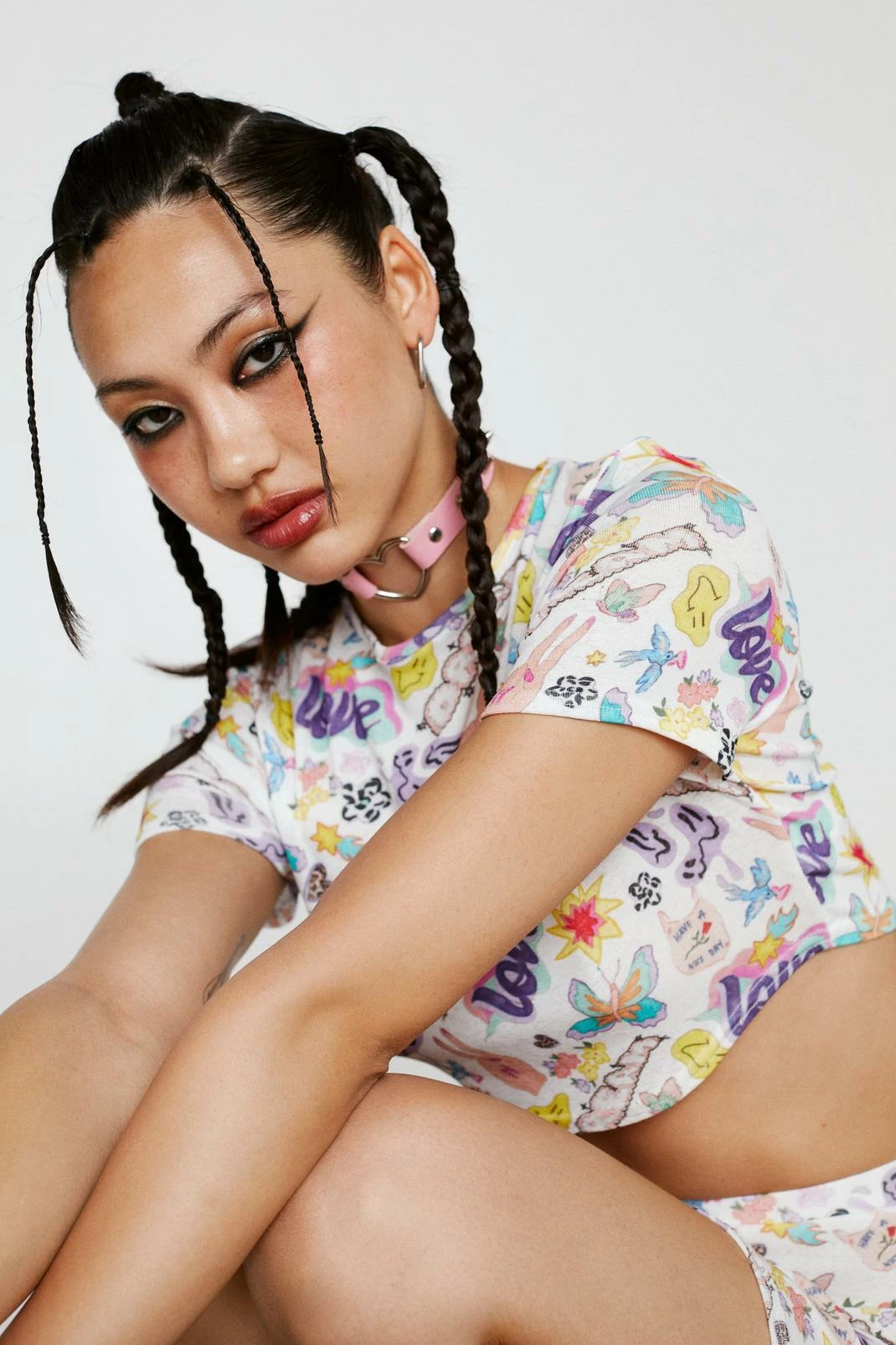 Cartoon Doodle Crepe Mesh Crop Top 4 Cartoon Doodle Crepe Mesh Crop Top - Image 4