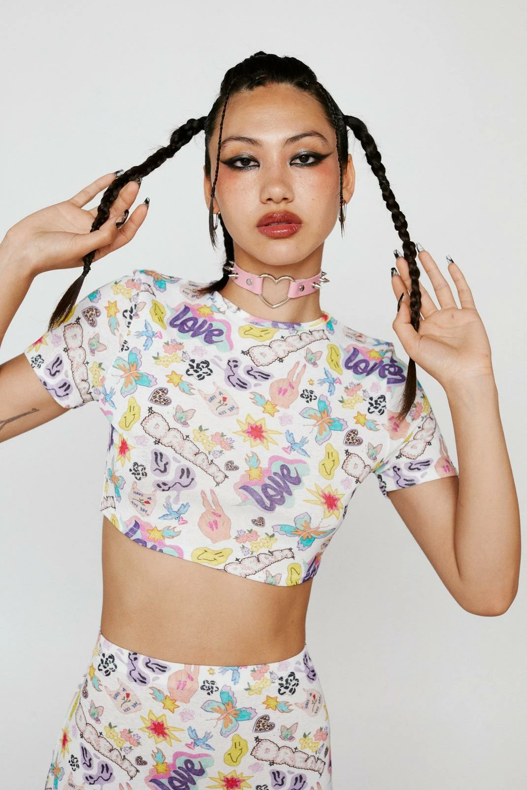 Cartoon Doodle Crepe Mesh Crop Top 1 Cartoon Doodle Crepe Mesh Crop Top