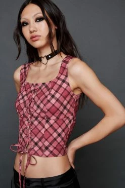 Check Print Lace Up Corset Top -Nasty Gal Sales Store Sales womens multi check print lace up corset top 3