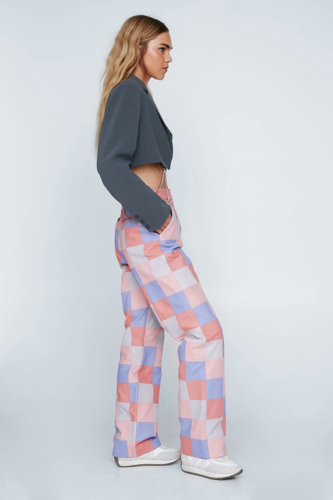 Checkerboard Print Real Leather Pants 2 Checkerboard Print Real Leather Pants - Image 2
