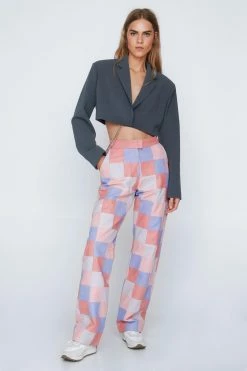 Checkerboard Print Real Leather Pants 7 Checkerboard Print Real Leather Pants -Nasty Gal Sales Store Sales womens multi checkerboard print real leather pants 3