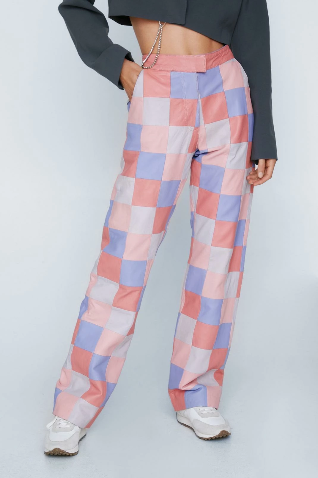 Checkerboard Print Real Leather Pants 1 Checkerboard Print Real Leather Pants