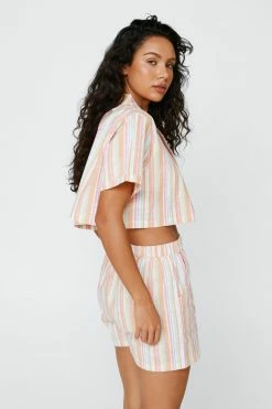 Cotton Stripe Shirt And Shorts Set -Nasty Gal Sales Store Sales womens multi cotton stripe shirt and shorts set 2