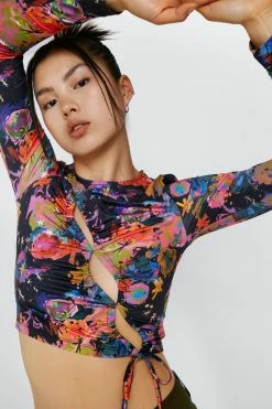 Cut Out Front Long Sleeve Top -Nasty Gal Sales Store Sales womens multi cut out front long sleeve top 3