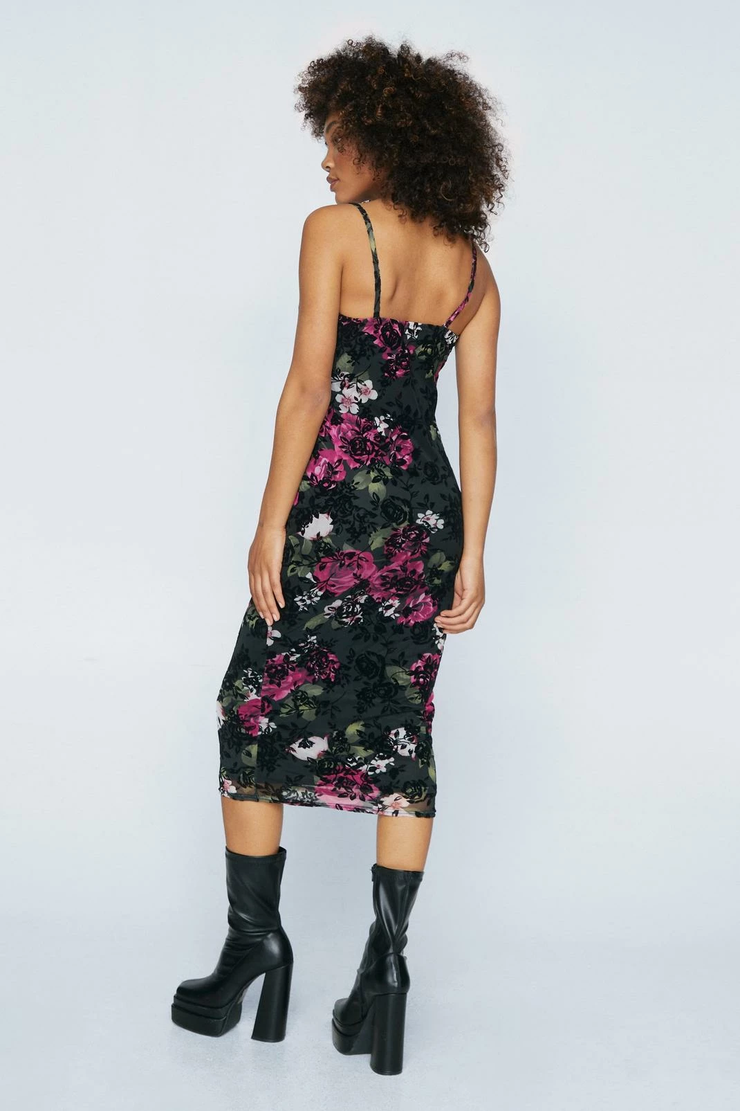 Flocked Mesh Cowl Neck Dress 3 Flocked Mesh Cowl Neck Dress - Image 3