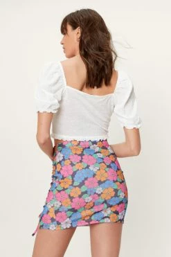 Floral Rouched Mesh Mini Skirt -Nasty Gal Sales Store Sales womens multi floral rouched mesh mini skirt 1