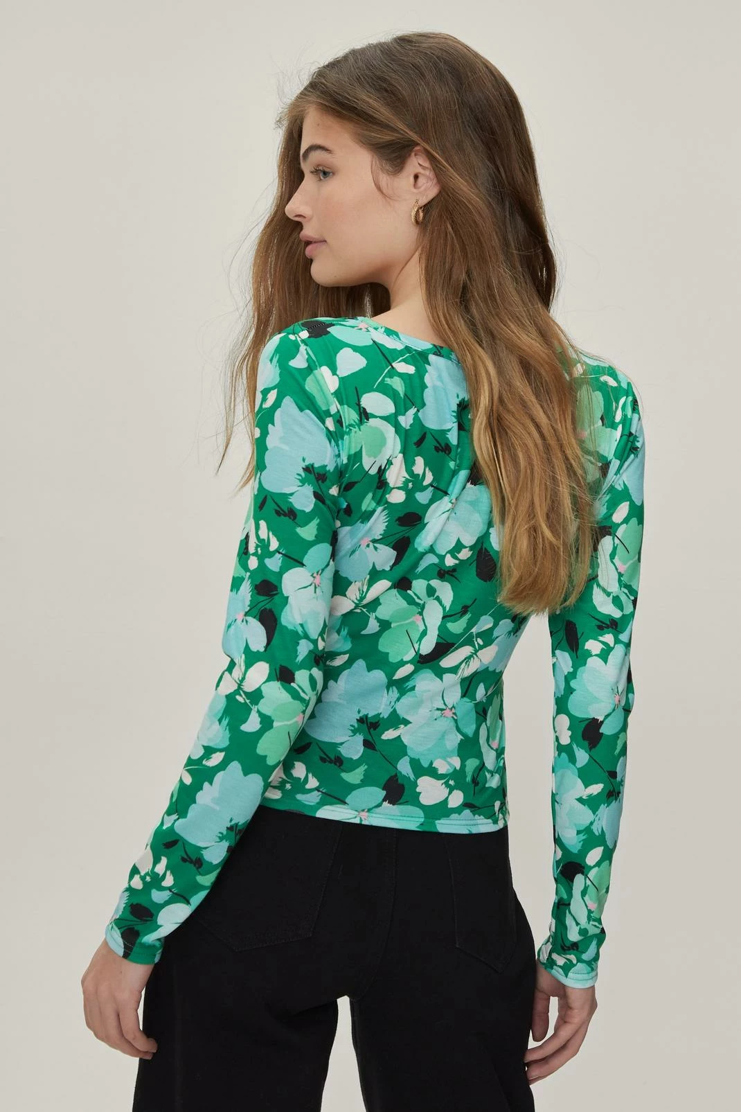 Floral Square Neck Fitted Long Sleeve Top 3 Floral Square Neck Fitted Long Sleeve Top - Image 3