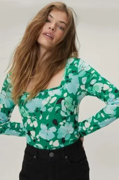 Floral Square Neck Fitted Long Sleeve Top 7 Floral Square Neck Fitted Long Sleeve Top -Nasty Gal Sales Store Sales womens multi floral square neck fitted long sleeve top 3