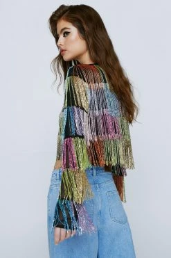 Multi Color Patchwork Beaded Jacket -Nasty Gal Sales Store Sales womens multi multi color patchwork beaded jacket 2