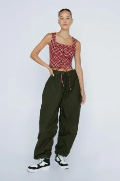 Petite Check Print Lace Up Corset Top