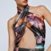 Petite Printed Butterfly Sequin Halter Neck Midi Dress